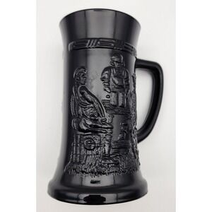 Vintage Indiana‎ Tiara Black Glass Beer Stein Embossed German Scene